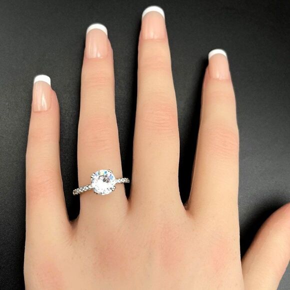 .925 Sterling Silver with Round Cut White Diamond Cubic Zirconia Ring Size 9 - Picture 12 of 12